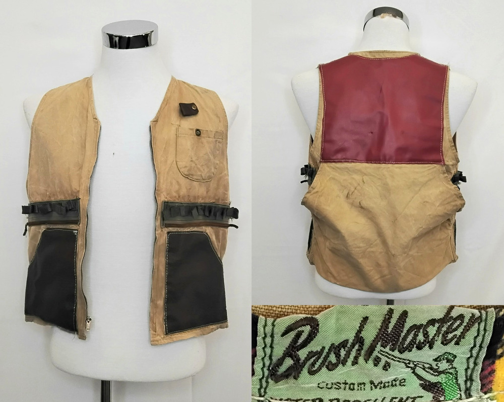 Vintage Brush Master Hunting Vest Men's XS Utility Loops Canvas/Leather #J5992